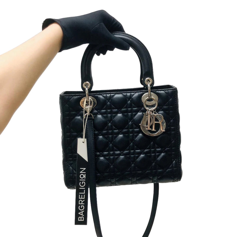 Classic Lambskin Cannage Medium Lady Dior Black Leather Bag