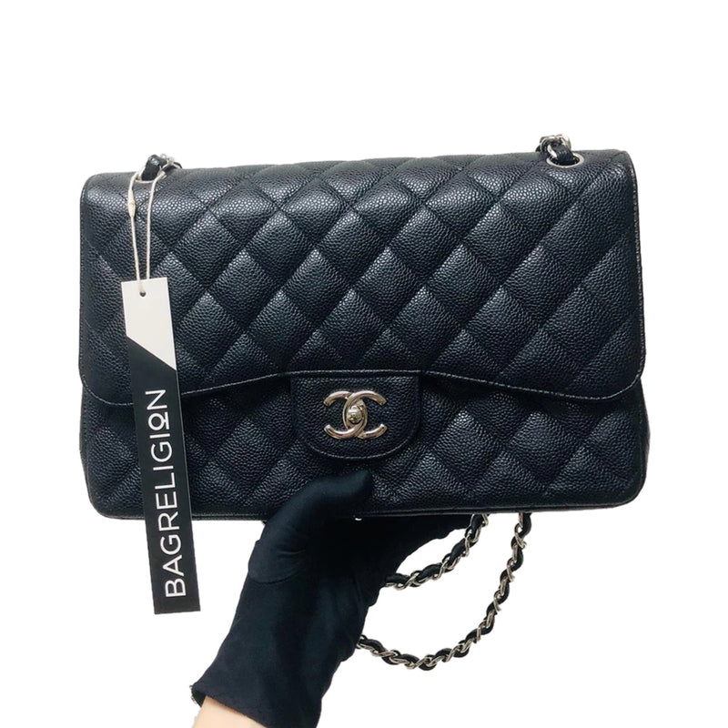 Chanel Black Caviar Classic Jumbo Double Flap GHW Handbag in 2023