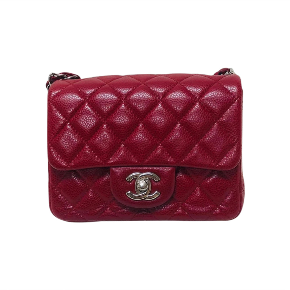 Square Mini Flap Caviar Red SHW