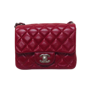 Square Mini Flap Caviar Red SHW