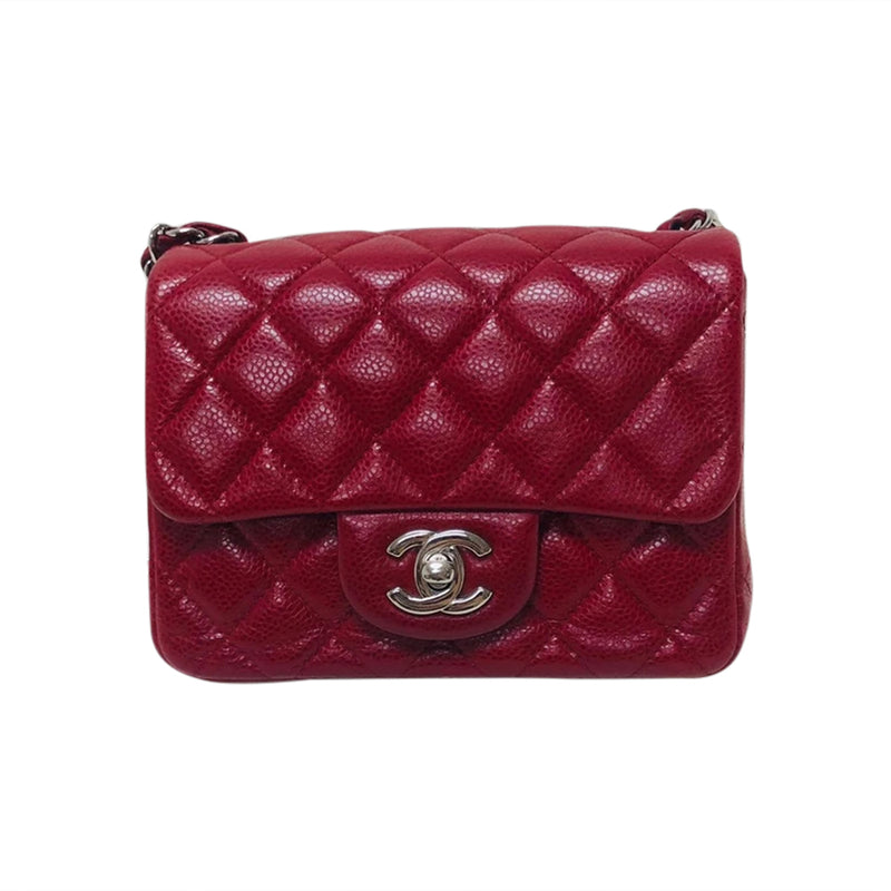 Square Mini Flap Caviar Red SHW