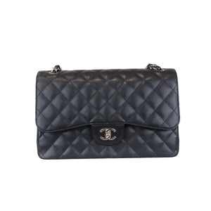 Classic Double Flap Jumbo Black Caviar SHW