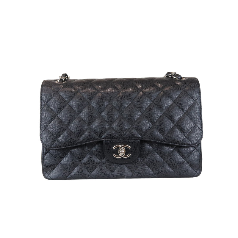 Classic Double Flap Jumbo Black Caviar SHW