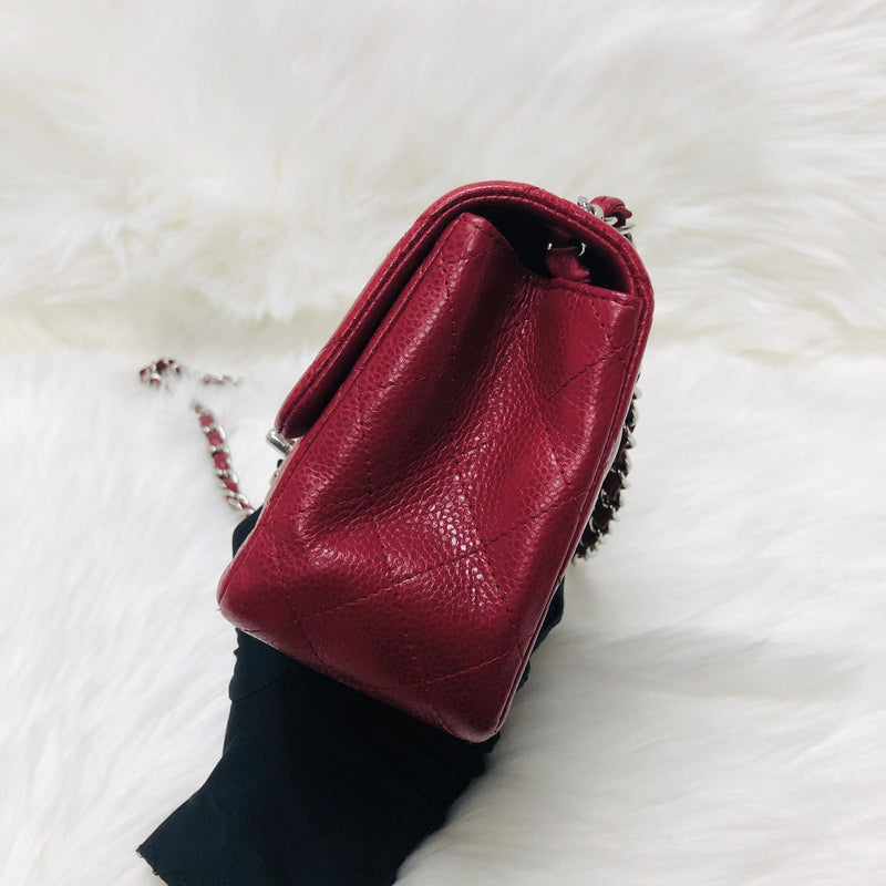 Square Mini Flap Caviar Red SHW