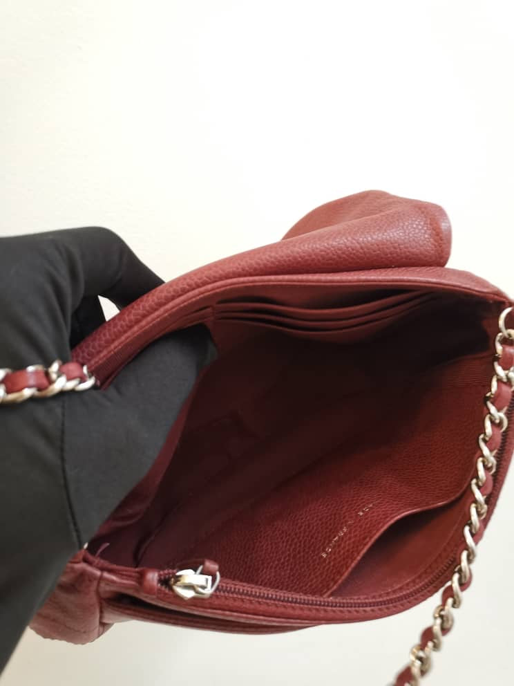 Crossbody Half Moon Flap Dark Red Caviar Leather with SHW