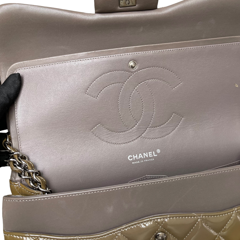 Jumbo Double Flap Patent Taupe SHW