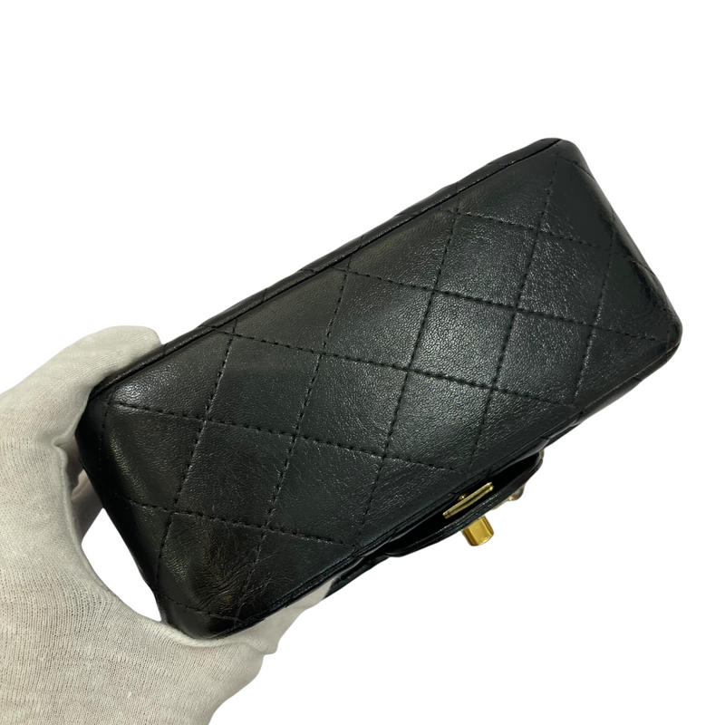 Square Mini Flap Lambskin Black GHW