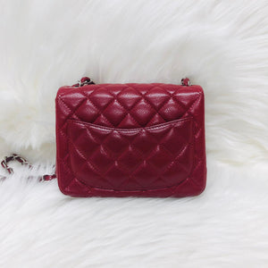 Square Mini Flap Caviar Red SHW