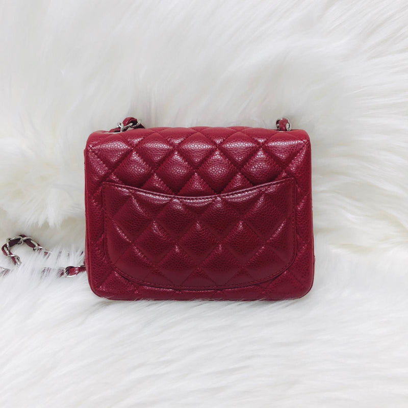 Square Mini Flap Caviar Red SHW