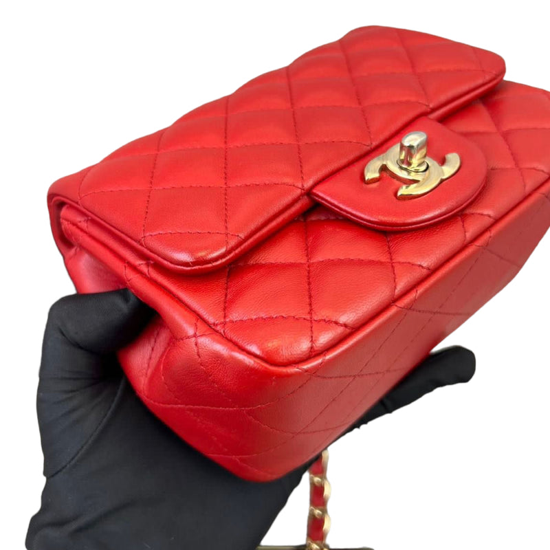 Classic Flap Square Mini Lambskin Red GHW