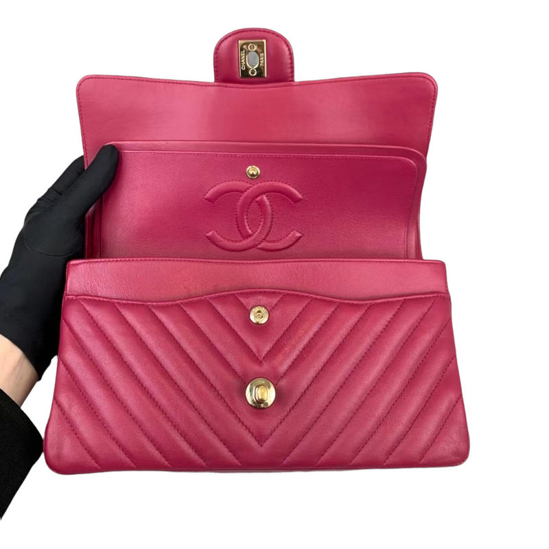 Classic Chevron Double Flap Medium Lambskin Pink GHW