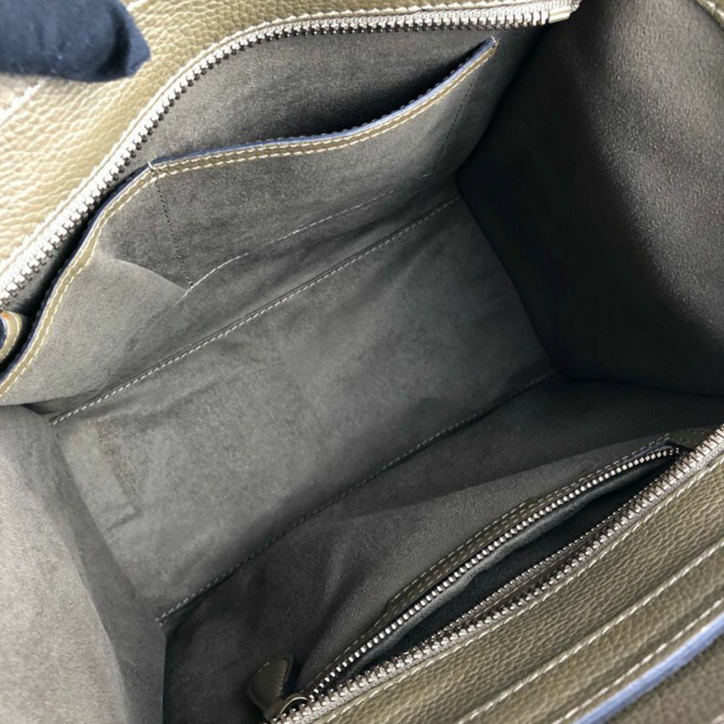 Mini Luggage Bag Drummed Leather Olive Green GHW