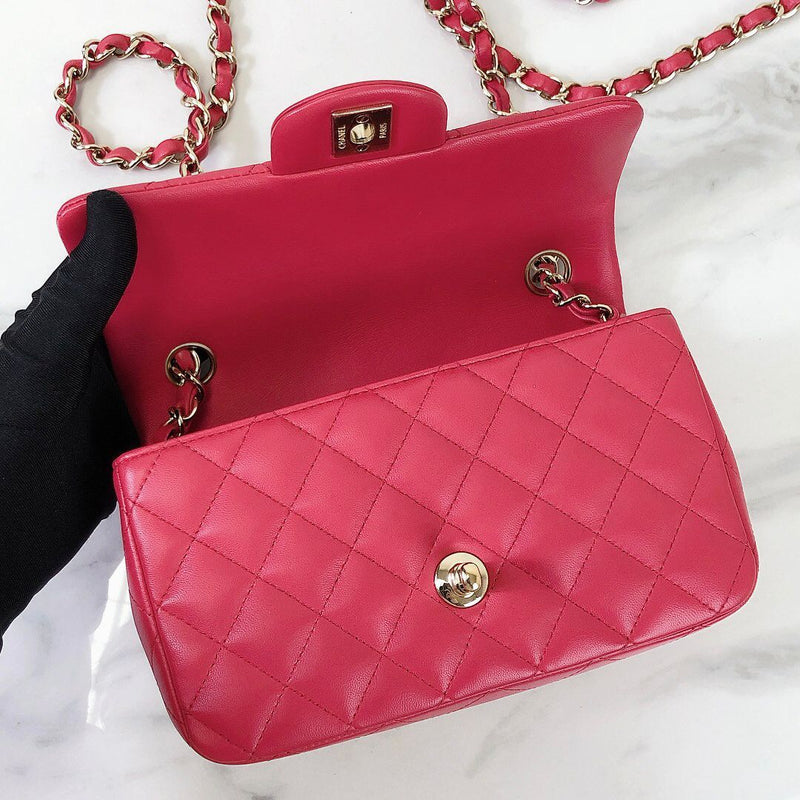 Mini Rectangle Lambskin Red GHW