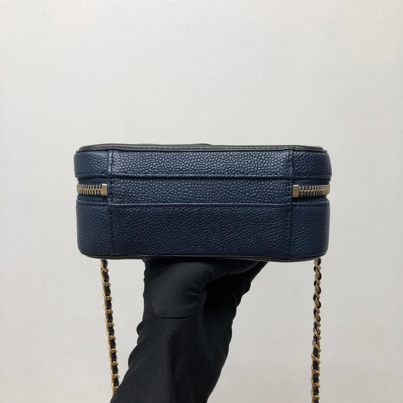 Small Caviar Quilted Filigree Vanity Case Blue/Black
