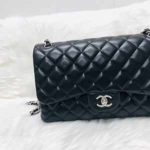 Jumbo Double Flap in Black Lambskin with SHW