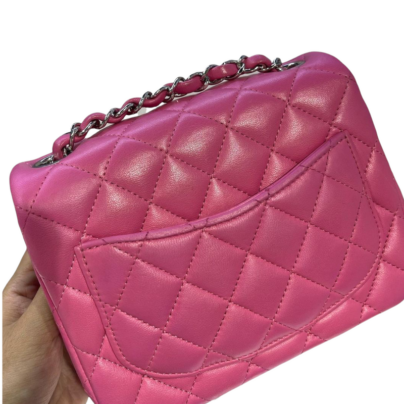 Square Mini Flap Quilted Lambskin Pink SHW