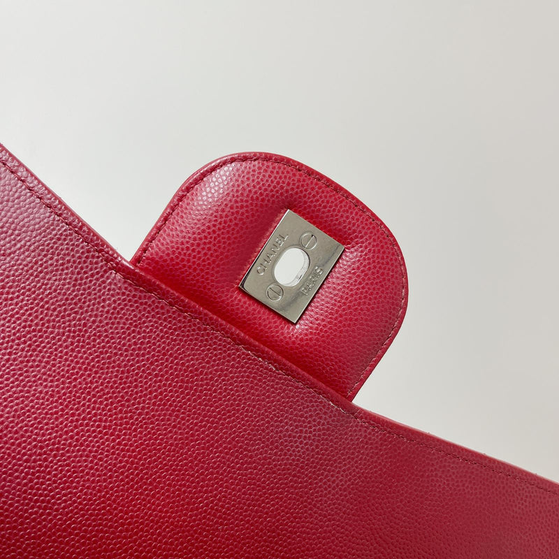 Classic Flap Jumbo Caviar Red Chevron SHW