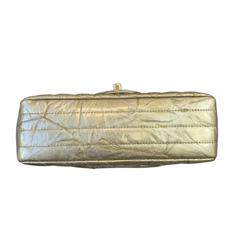 Mini Rectangle Chevron Metallic Crumpled Calfskin Gold GHW