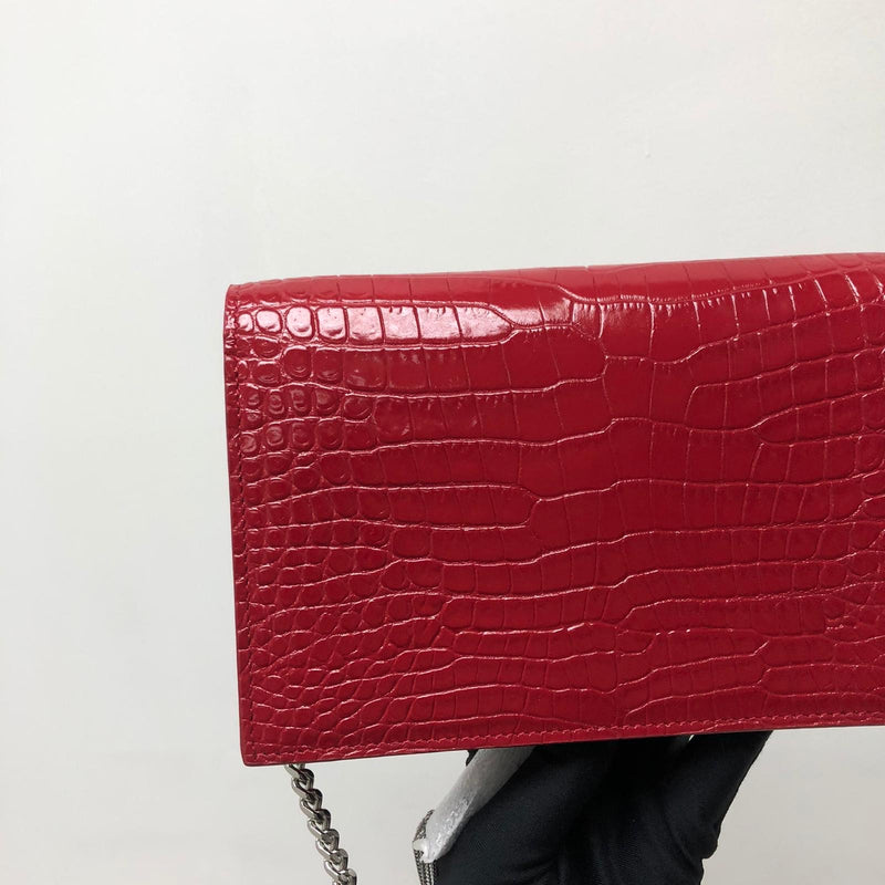 Classic Monogram Kate Tassel WOC in Red Crocodile Embossed Leather