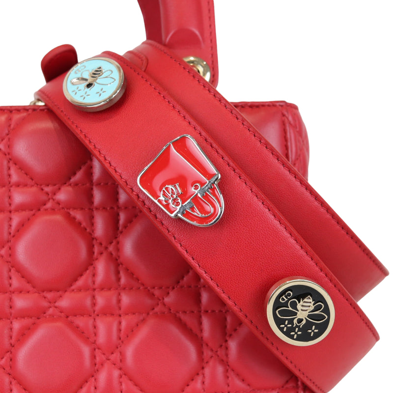 Small My Lady Dior Lucky Badges Lambskin Red GHW