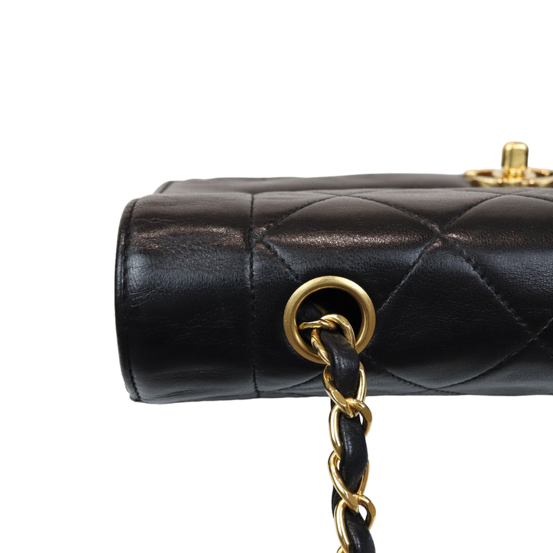 Small Classic Diana flap Black Lambskin GHW