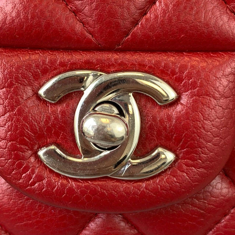 Pre-owned Chanel Mini Rectangular Flap Red Caviar Ruthenium