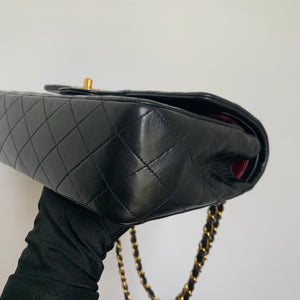 Vintage Lambskin Double Flap M/L with GHW In black