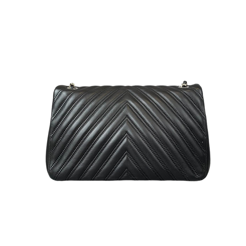 Medium Chevron Leather Flap Black SHW