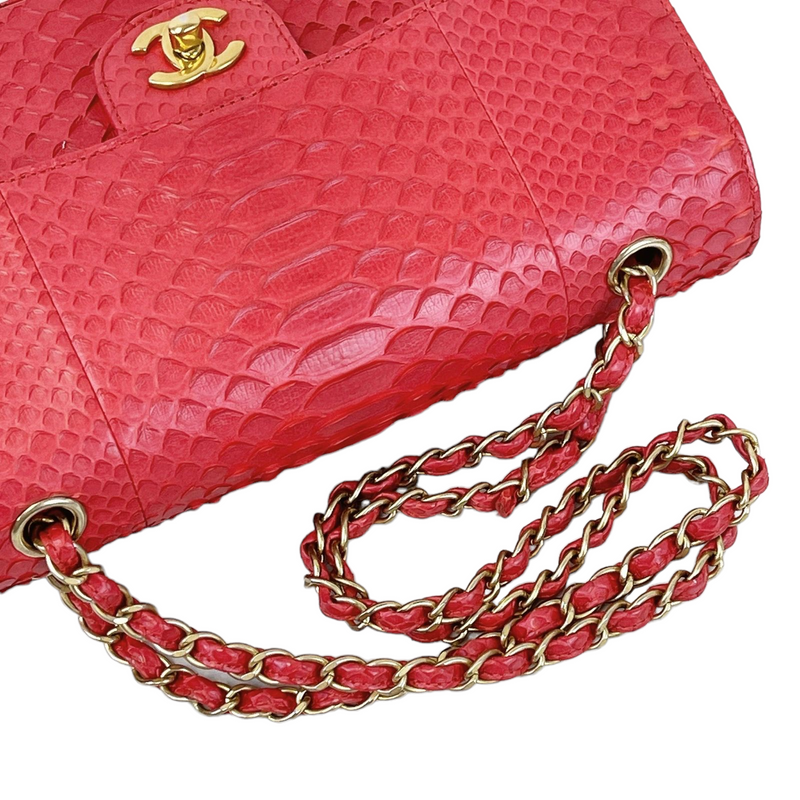 Chanel Red Python Leather Jumbo Classic Double Flap Bag