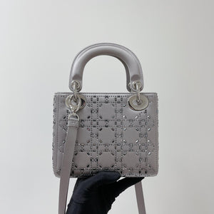 Embellished Cannage Satin Mini Lady Dior Grey