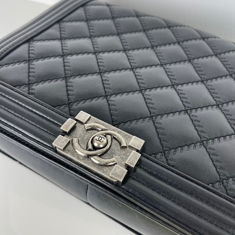 Large Le Boy Quilted Calfskin Black RHW