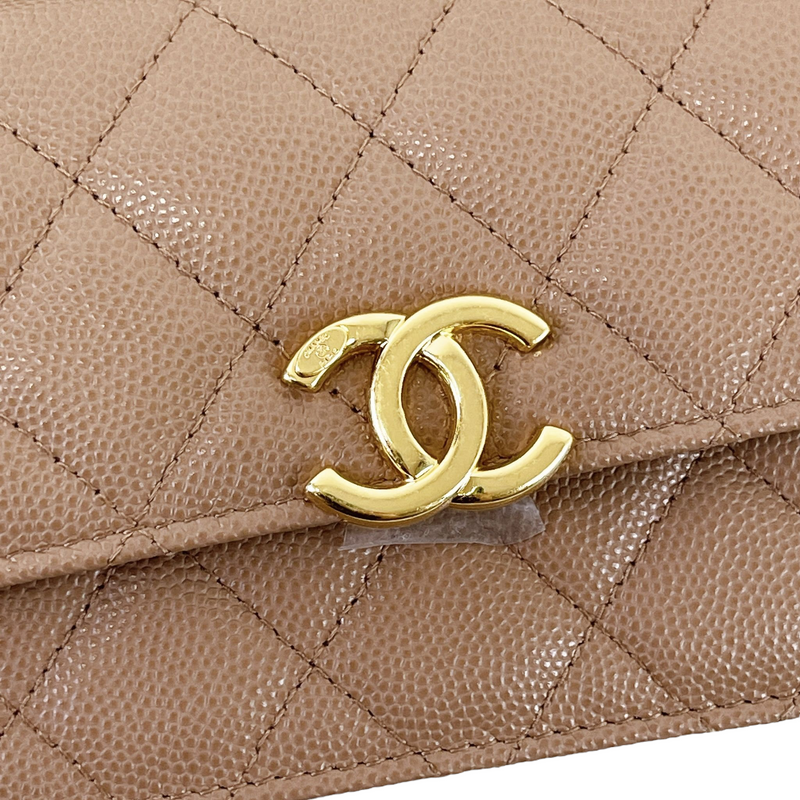 CHANEL 22K Dark Beige Wallet on Chain WoC Mini Bag Features