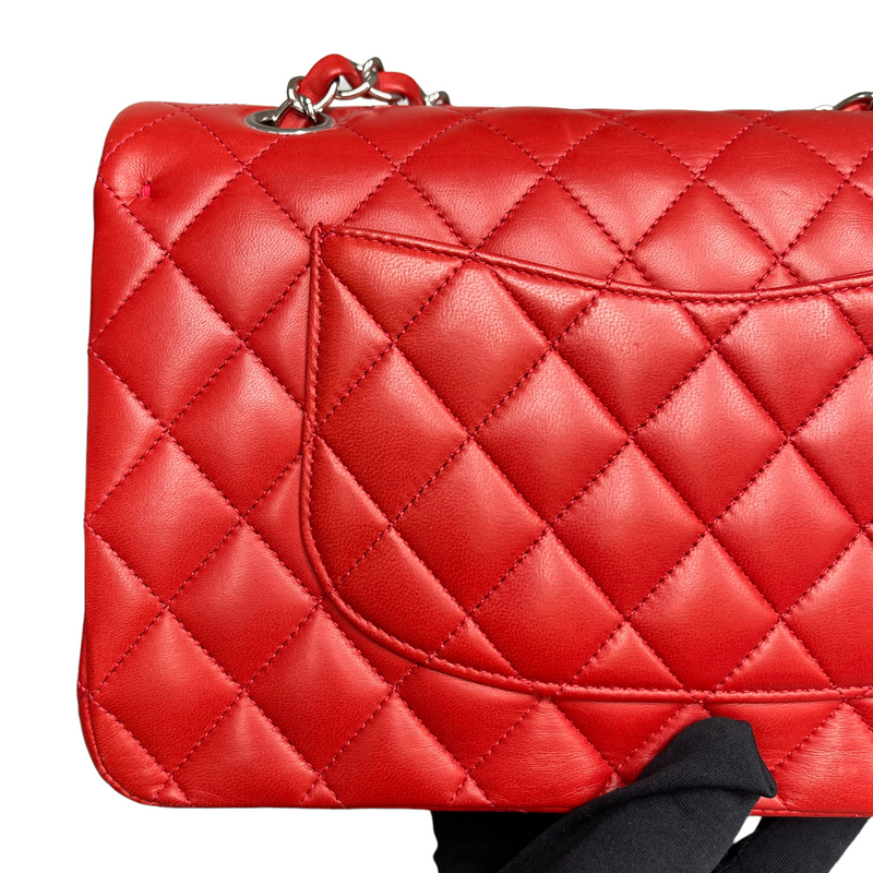 Medium Classic Double Flap Lambskin Red SHW