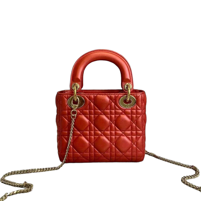 Lady Dior Mini Lambskin Iridescent Orange GHW