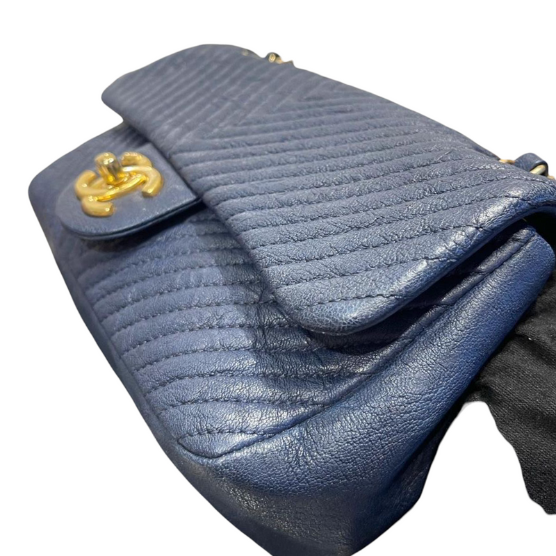 Chevron Flap Mini Lambskin Dark Blue GHW