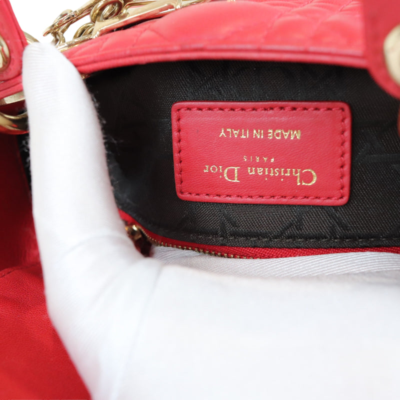 Small My Lady Dior Lucky Badges Lambskin Red GHW