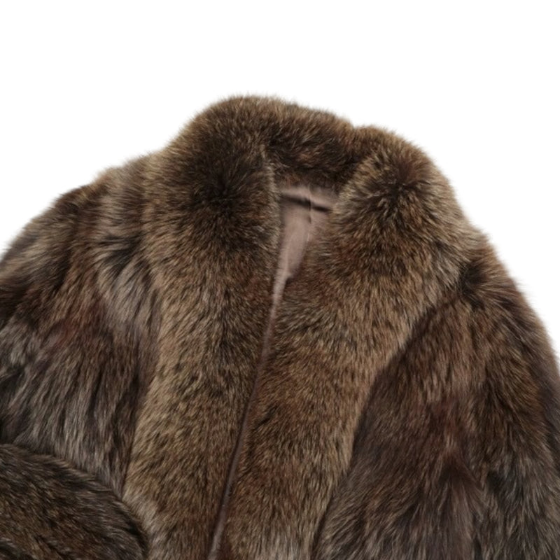 Blue Fox Fur Coat in Brown M