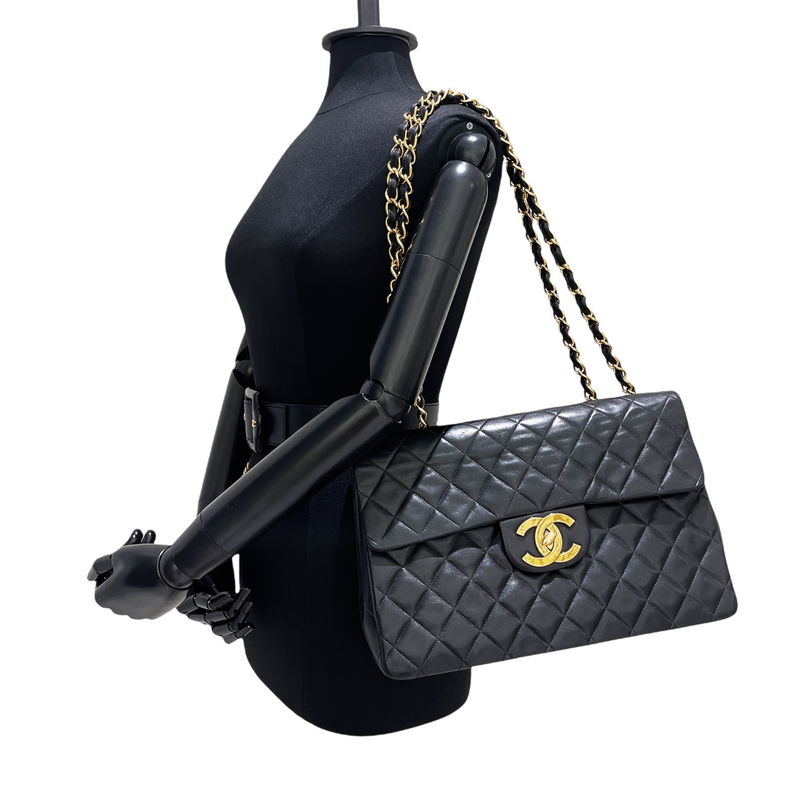 Chanel Vintage Black Quilted Lambskin XL CC Jumbo Flap Backpack
