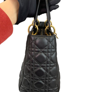 Medium Lady Dior Cannage Lambskin Black GHW