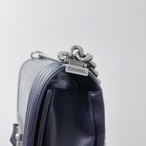 Python-Leather Old Medium Boy Navy Blue