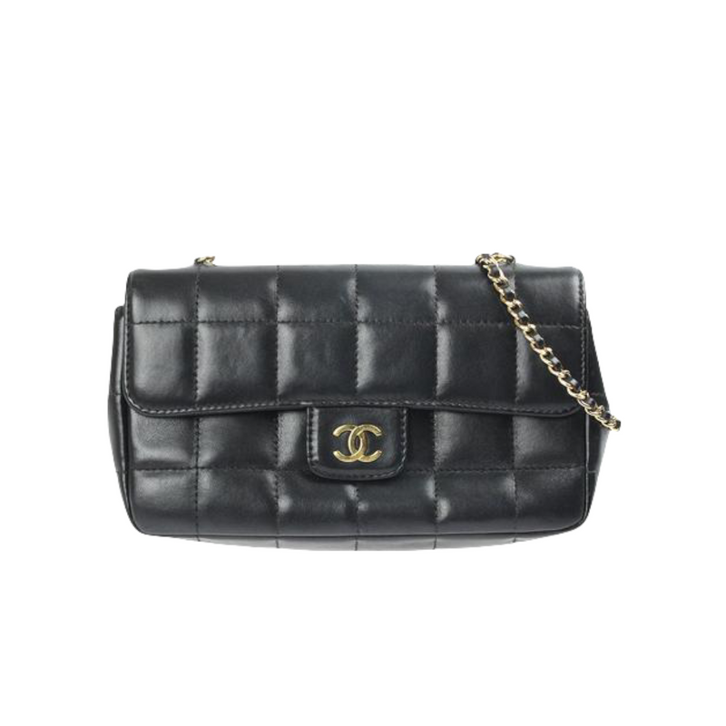 Small Chocolate Bar Flap Lambskin Black GHW