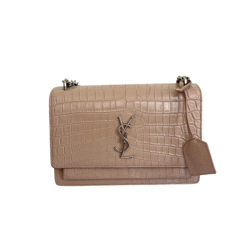 Shop Saint Laurent Medium Sunset Croc-Embossed Shoulder Bag