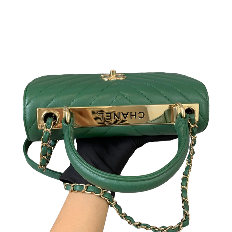 Small Trendy CC Flap Lambskin Green GHW