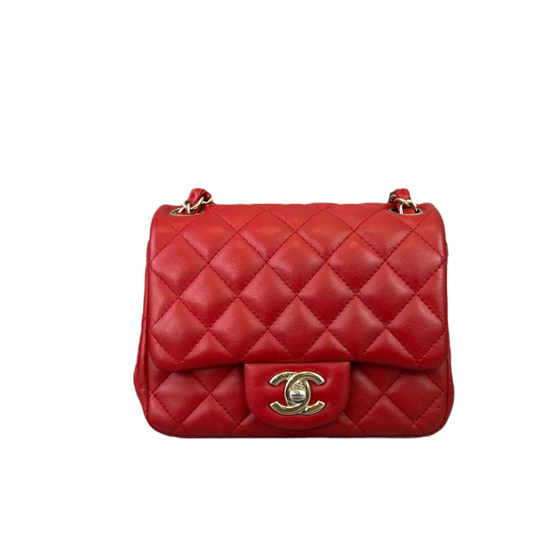 Classic Flap Square Mini Lambskin Red GHW