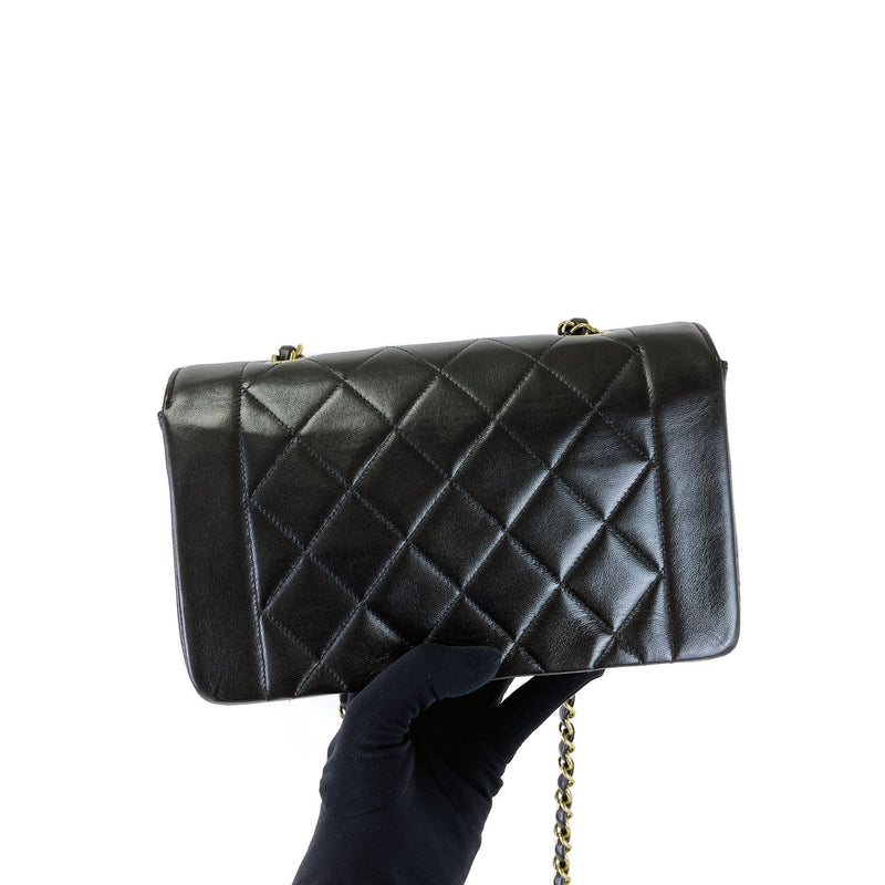 Small Classic Diana flap Black Lambskin GHW