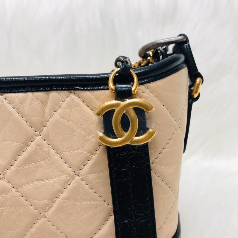 CHANEL Tweed Calfskin Quilted Small Gabrielle Hobo Ivory Black 1298217