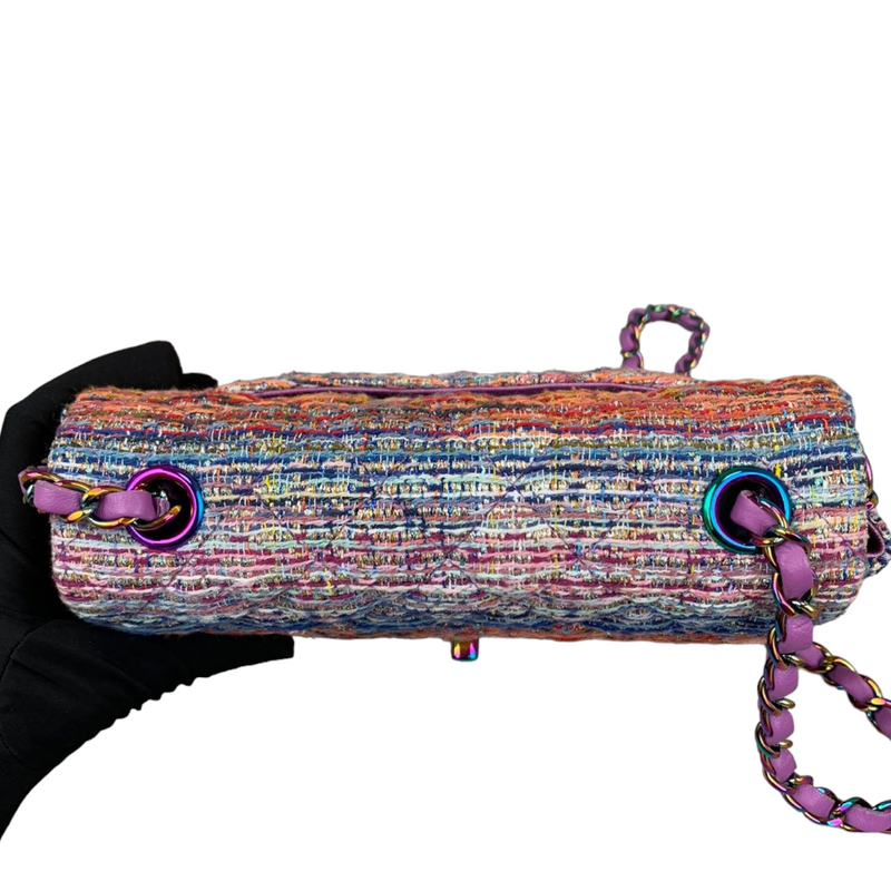 Mini Rectangle Flap Tweed Purple Rainbow Hardware