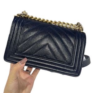 Le Boy Small Caviar Black GHW Quilted Chevron