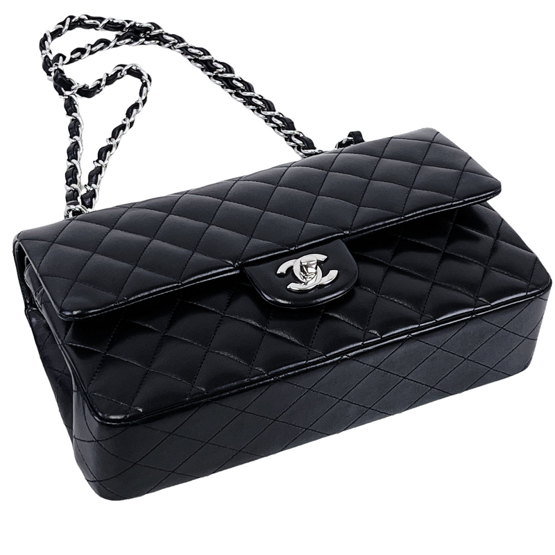 Medium Classic Double Flap Lambskin Black SHW