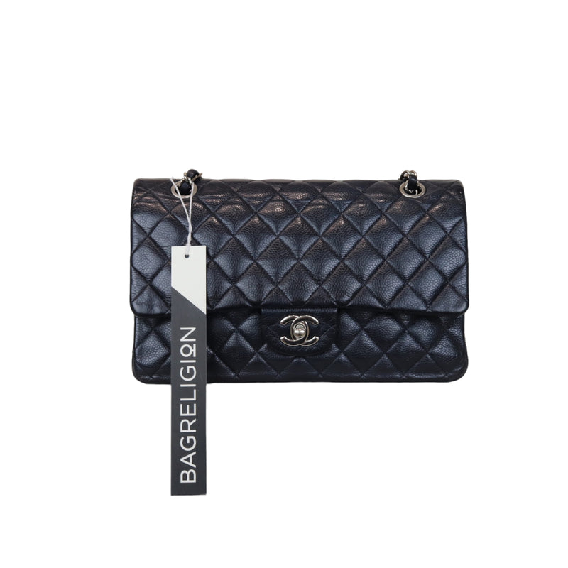 Classic Double Flap Caviar Medium Blue SHW